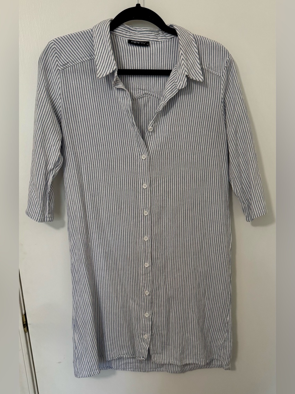 APNY Blue & White Striped Midi Shirt Dress